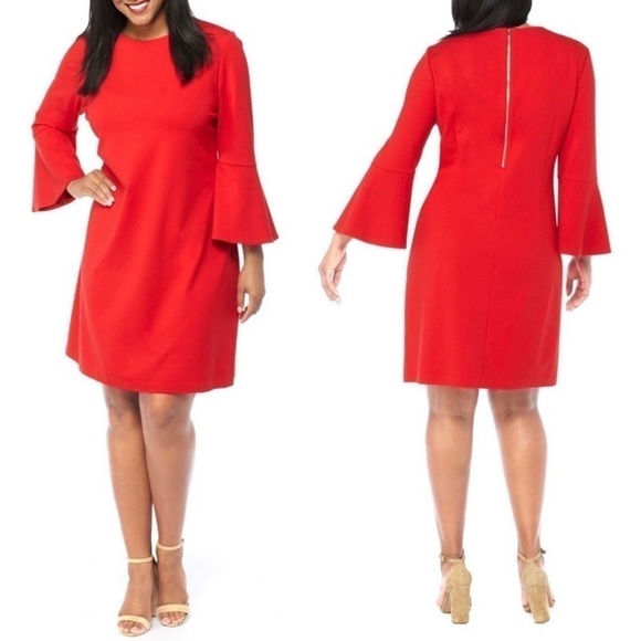 The Limited Red Dress Women’s Sz 1X Bell Sleeves Knee Length Jersey Knit New NWT - Picture 9 of 9